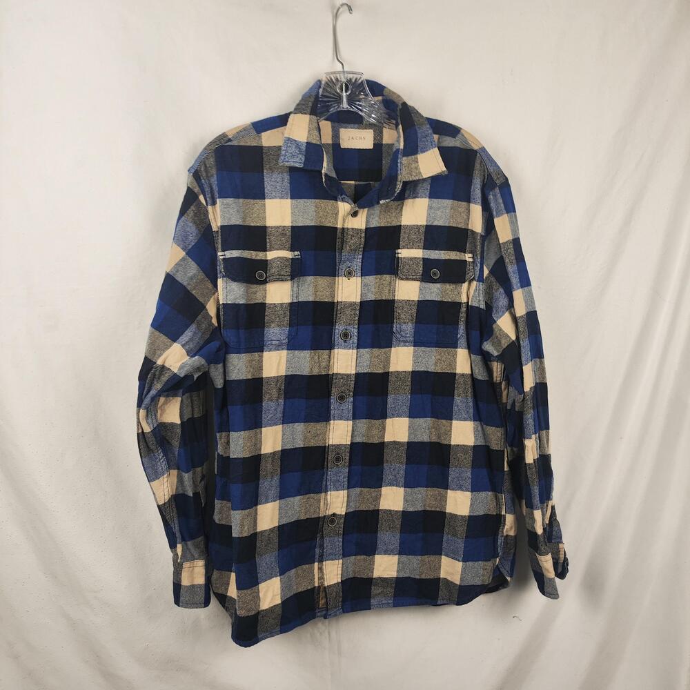 JACHS Shirt Mens Large Blue Plaid Flannel Button Front Long Sleeve Casual